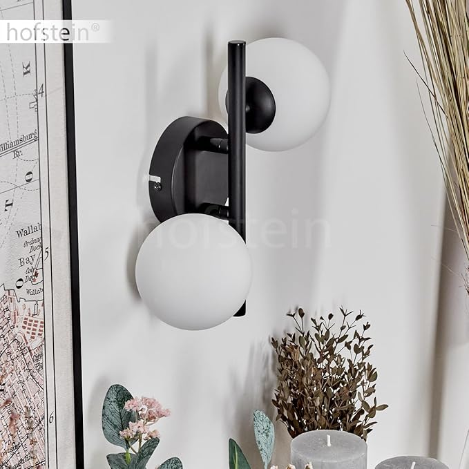 hofstein Wandlamp Chehalis, wandlamp van metaal/glas in zwart/wit, lamp in modern retro/vintage design met glazen kappen (Ø 10 cm) en aan-/uitschakelaar op de behuizing, 2 x G9, zonder lamp photo 3