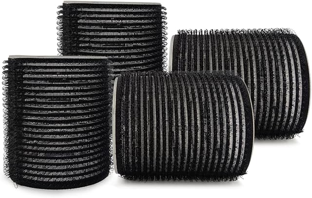 4pk Hair Rollers - Self Holding Rollers, Gripping Sticky Rollers, Self Grip Salon Hairdressing Curlers DIY Curling Tool (Black)