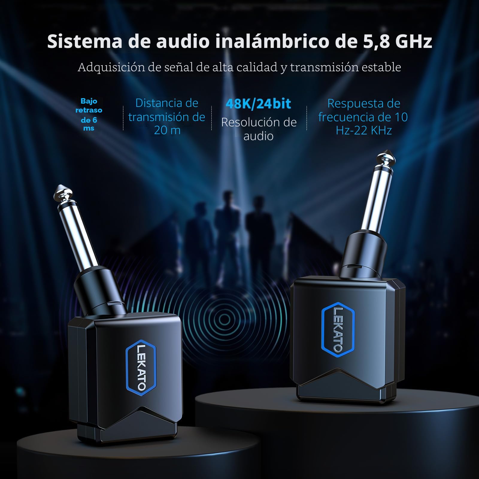 LEKATO Transmisor y Receptor inalámbrico para Guitarra de 5,8 GHz con Estuche de Carga, Sistema inalámbrico para Guitarra, 4 Canales, Cable para bajo y Guitarra eléctrica