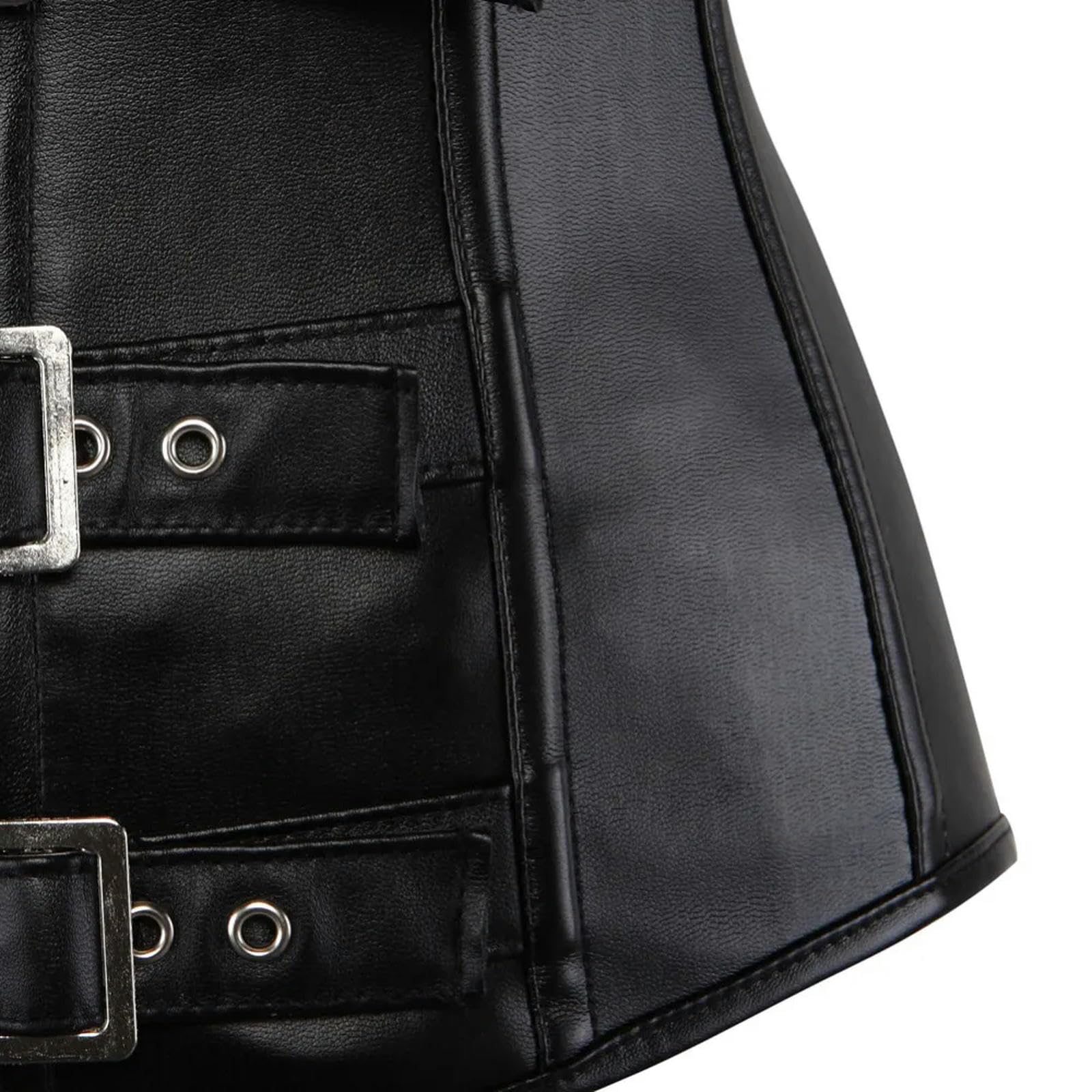 WEITING Corsé Negro De Cuero Sintético Hebillas Con Cremallera Superior Chaleco Bustier Deshuesado Chaqueta De Moto Punk Sexy Tallas Grandes Cordones Vasco S-6XL-Negro-1-M