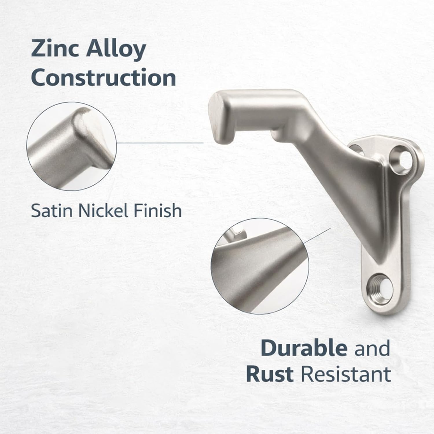 Heavy Duty Stair Handrail Brackets, 3 Inch Satin Nickel Wall Mount 3PK | Zinc Alloy Secures Wood Handrails Safely. Elegant Satin Nickel Finish. All Mounting Screws Included For Easy Setup
