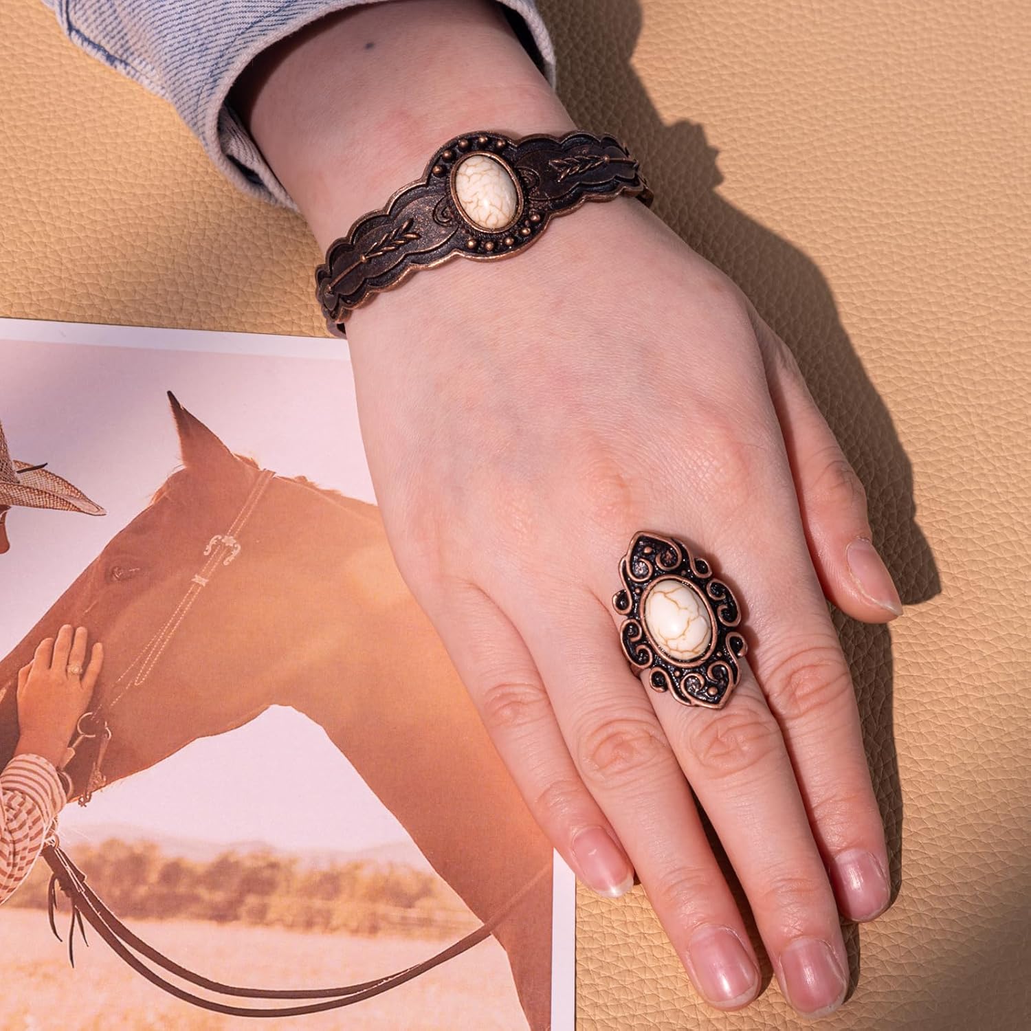 Montana West Rustic Couture's Bohemian Turquoise Cuff Ring for Women Cowgirl - Image 6