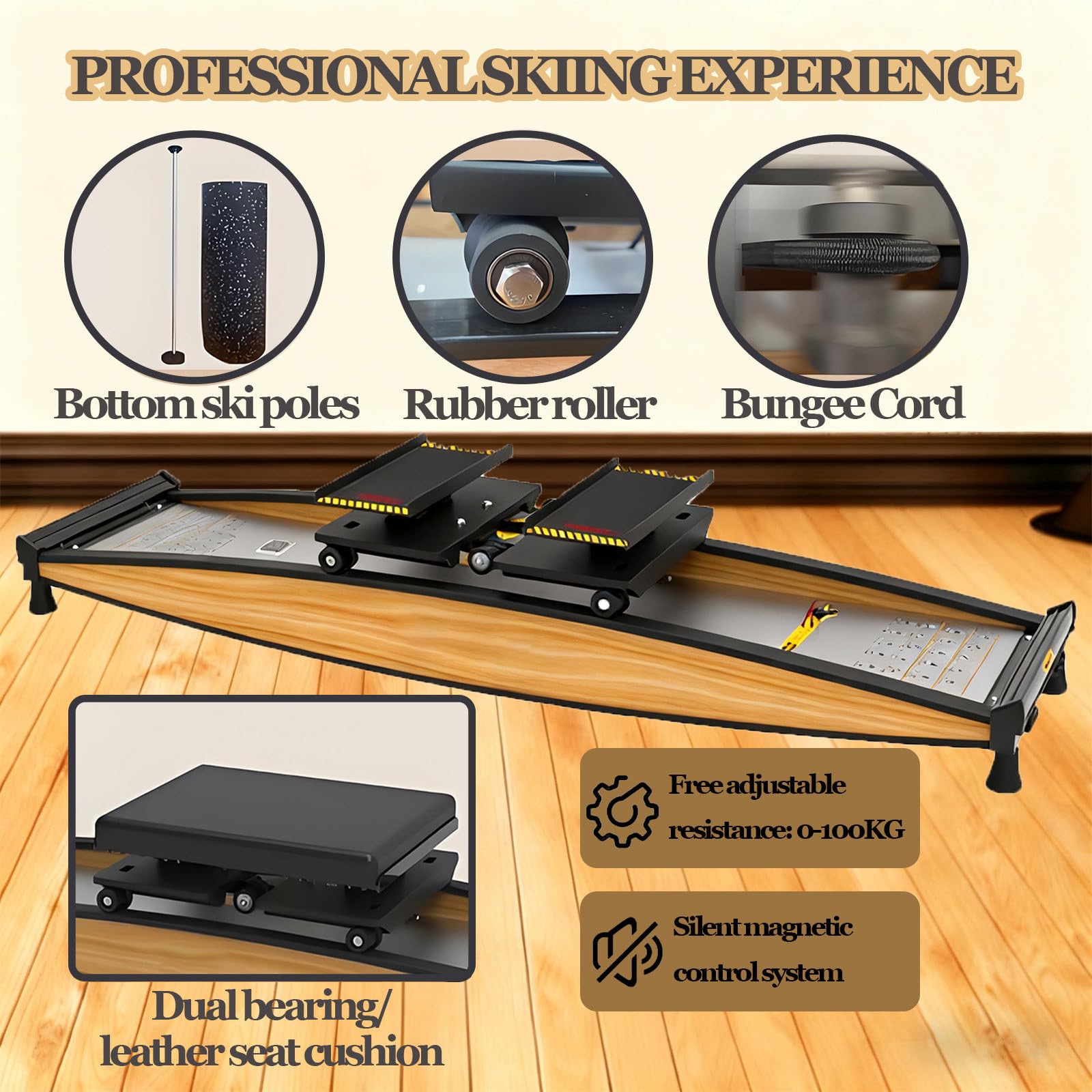 Entrenador De Esquí Alpino, Máquina De Esquí Simulada para Interiores, Elíptica 3D, Equipo De Ejercicio De Esquí, Carga De 150 Kg,con Bastones Y Colchonetas De Esquí