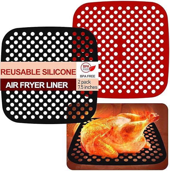 Udofine Reusable Air Fryer Liners 7.5 Inch Square, Silicone NonStick