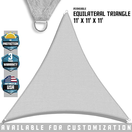 Miniatura 5 de TANG Sunshades Depot 11'x11'x11' Light GrayGrey Sun Shade Sail 180 GSM HDPE Equilateral Triangle Permeable Canopy Custom Commercial Standard