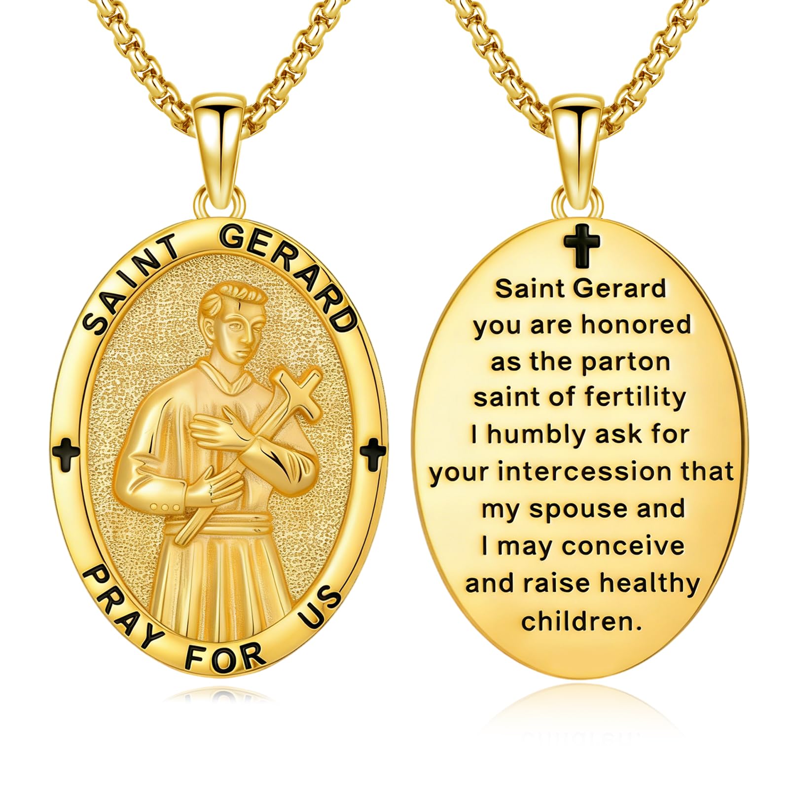 Silver/14K Gold Patron Saint Medal Amulet Necklace for Men Women