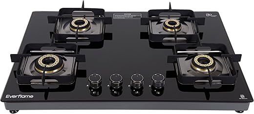 Everflame Spectre 4 Burner Gas Hobtop | 8mm Toughened Glass Cooktop | Manual Ignition | SABAF Italian Gas Valves | 5 Years Warranty(Glass, Burner &…