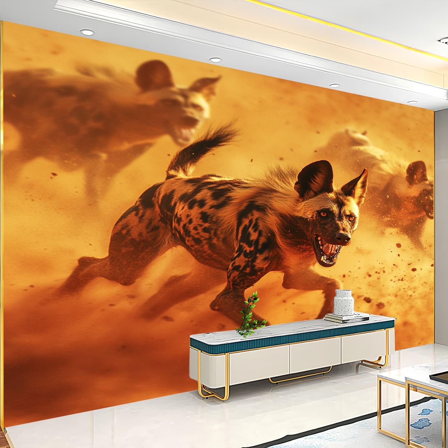 Fototapeta 3D włóknina 250 x 175 cm afrykański dziki pies tapeta plakat kolor pomarańczowy do domu biura sypialni gabinetu salonu