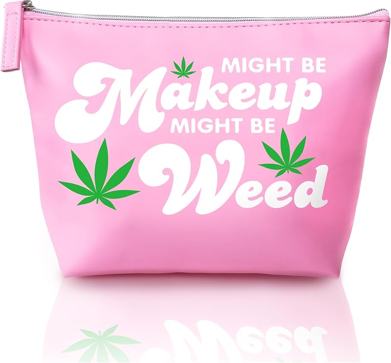Necessaire de maquiagem Skyvora em couro vegano rosa, estampa Might Be Makeup, 20,07 x 0,84 x 22,86 cm
