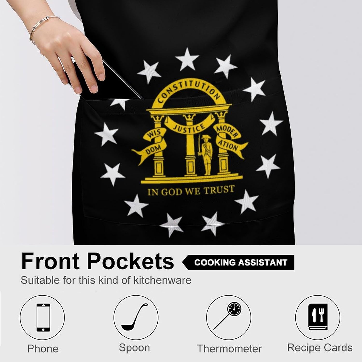Georgia State Flag U.S.A. Funny Apron Chef Aprons with Pockets for Gardening Cooking Kitchen