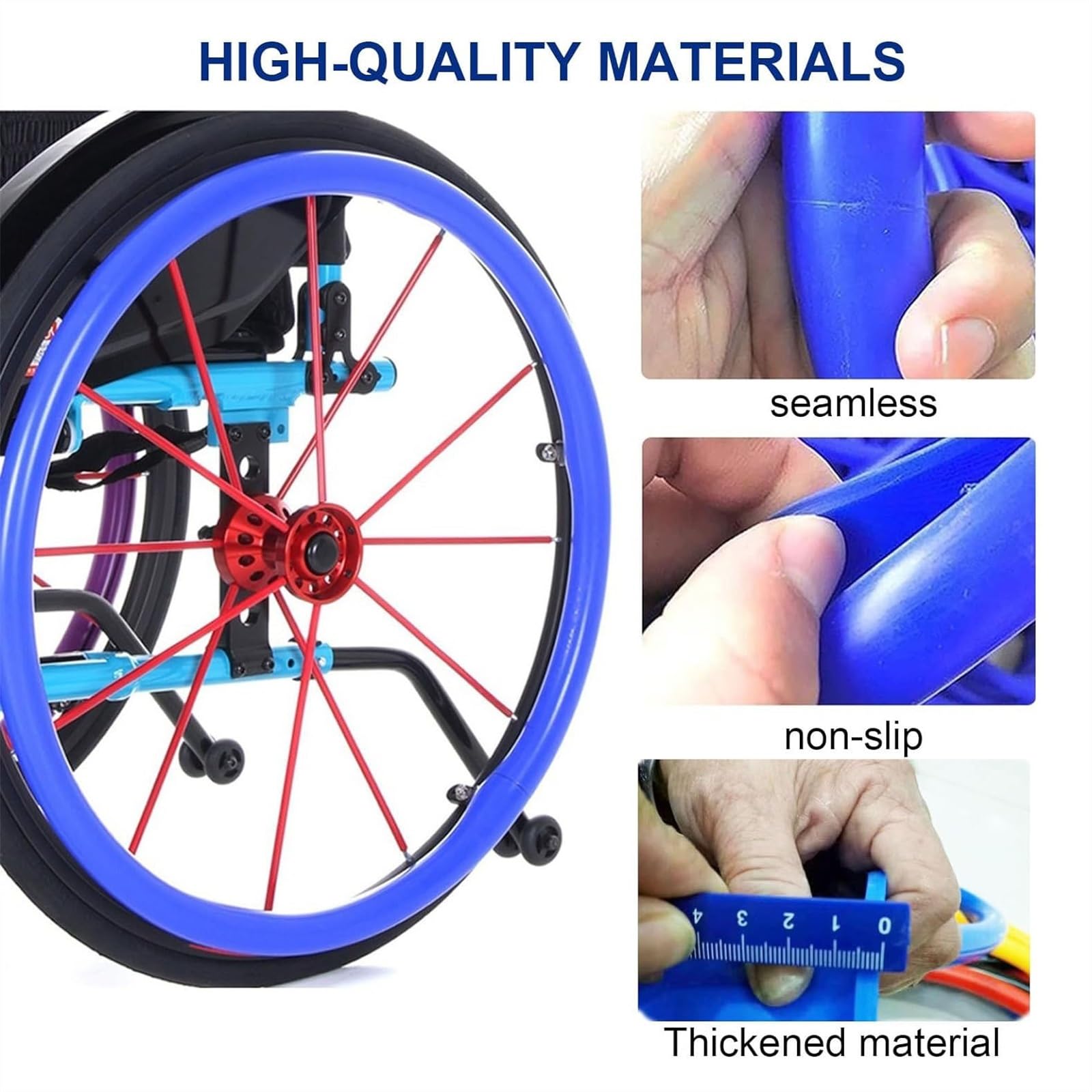 Cubiertas para neumáticos de silla de ruedas, cubiertas de llanta de empuje de silla de ruedas de silicona para adultos de 22 pulgadas, cubierta de empuje manual antideslizante y resistente al desgas