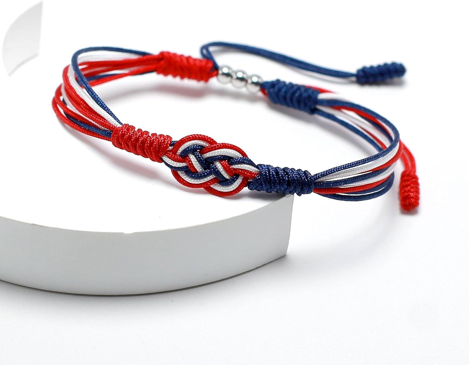 Red, White and Blue Patriotic Infinity Rope Bracelet Bohemian Style Braided Rope Surfer Bracelet for Men and Women