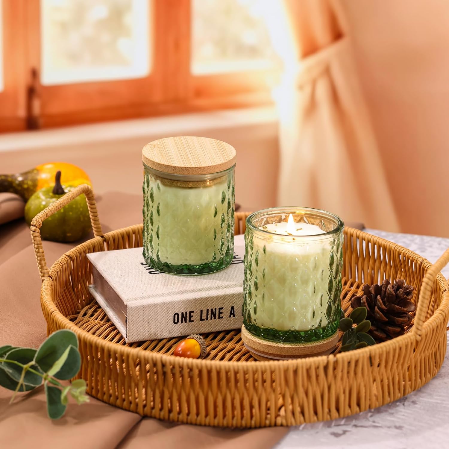 MATAHUM 2 Pack Eucalyptus & Mint Scented Candles for Home Decor, 6.5oz Natural Soy Wax Aromatherapy Jar Candles, Eucalyptus and Mint Candle for Relaxing, Birthday Housewarming Giftable for Women