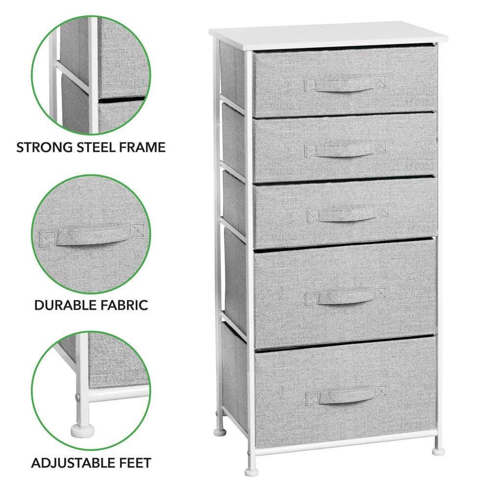 mDesign Kommode aus Stoff – praktischer Schrank Organizer mit 5 Schubladen in 2 Größen – Aufbewahrungssystem für Schlafzimmer und kleine Wohnräume – grau und weiß