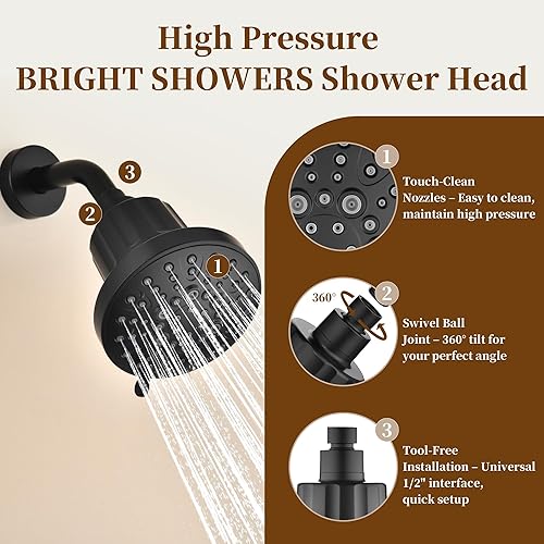 Miniatura 8 de BRIGHT SHOWERS Cabezal de ducha filtrado, cabezal de ducha fijo de alta presión para agua dura, filtro de doble medio que elimina el cloro y las