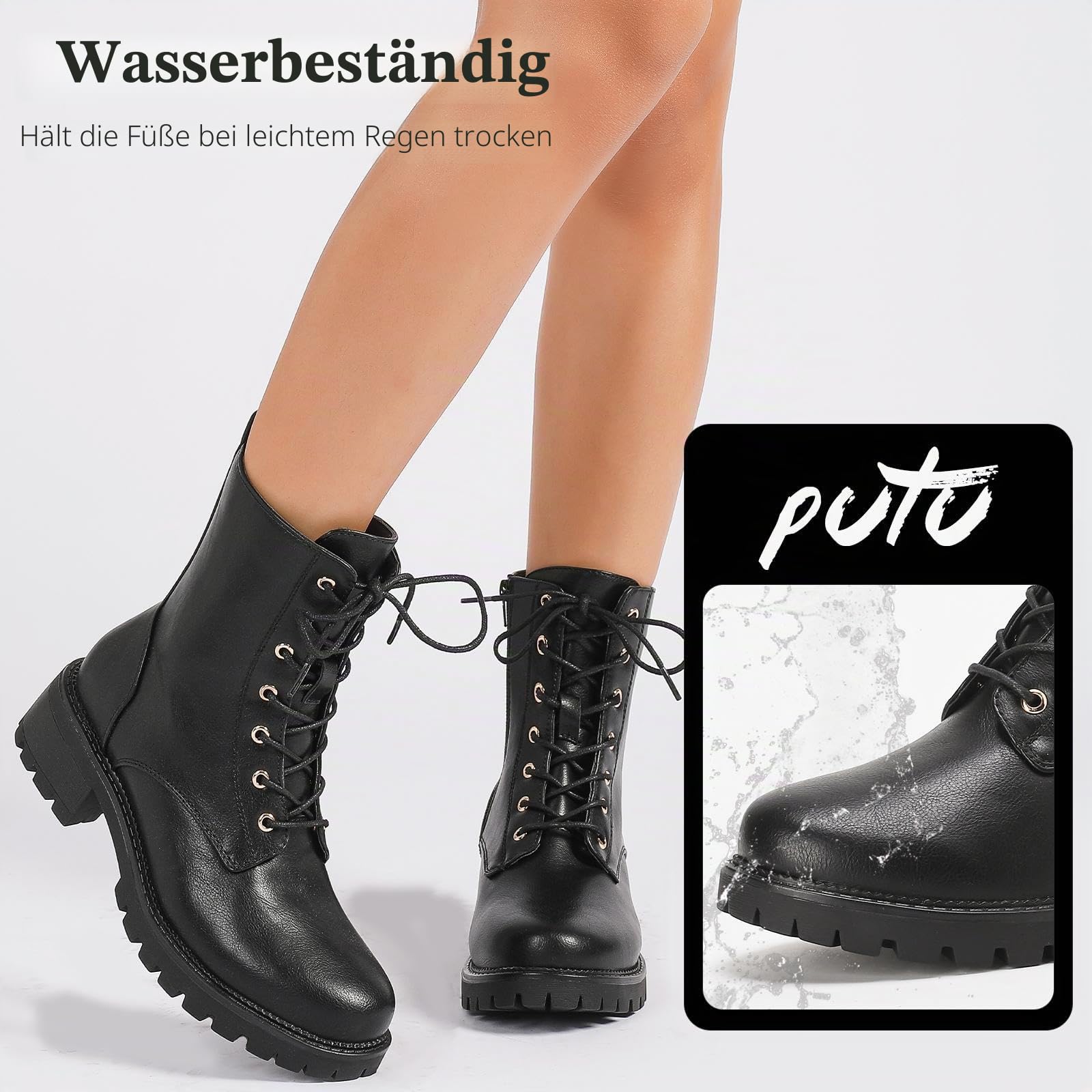 Putu Damen Stiefel Schnürboots mit Reißverschluss Profilsohle 36-42