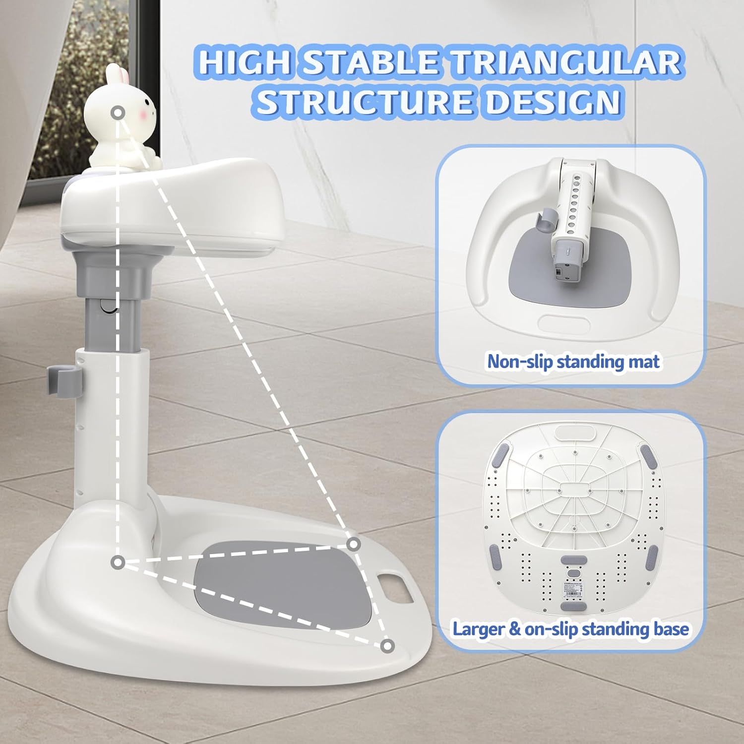 Baby Bath Shower Stand,Toddler Bath Standing Support,Baby Standing Bath,Foldable Infant Bath With Shower Stand,Adjustable Toddler Shower Bath Stand for 9-36 Months Infants,Non-Slip Base