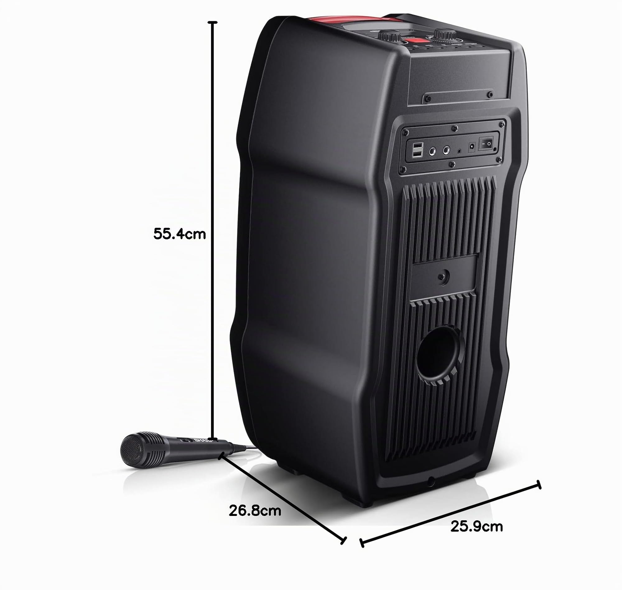 Sharp PS-929 - Altoparlante Bluetooth per feste (180 Watt, batteria integrata con 13 ore di gioco, super basso, effetti di luce LED, microfono incluso), colore: Nero