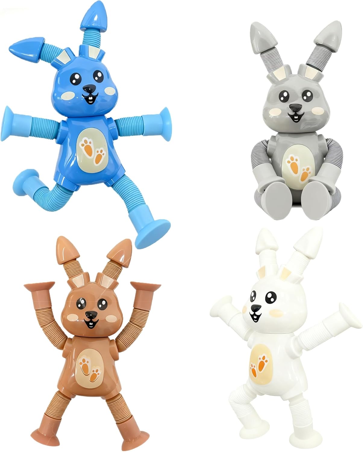 YDYJKI Rabbit Sensory Travel Toys 4Pcs for Toddlers Kid Boy Year Old Ages 4 5 6 7 8 9, Airplane Activities Suction Autism Pop Tube Fidget Toys Autistic Stocking Easter Basket Stuffer Valentine Gift