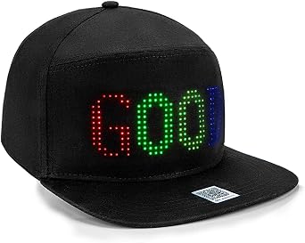 App Controlled LED Baseball Cap, Wireless Bluetooth 16x32 RGB Full Color Programmable Display Hat, Detachable Panel, Rechargeable Light Up Message Visor for Rave, Parties, Festivals