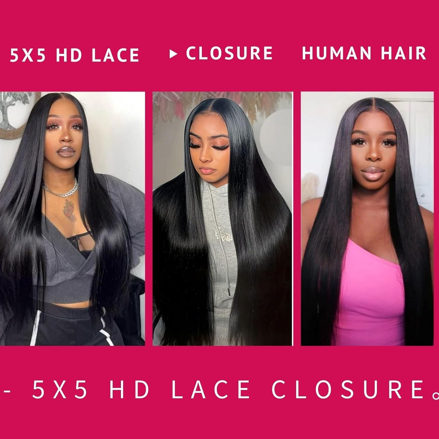 5x5 Hd Lace Closure Human Hair Straight Closure Invisible Skinlike Frontal Hd Lace Closure With Baby Hair 10 Inch Free part 5x5 Closure Human Hair Pre-Plucked Natural Hairline Natural Black 10inch