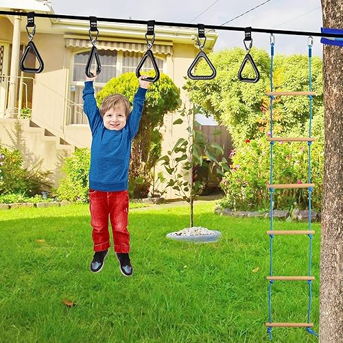 Miniatura 18 de Dolibest Monkey Bars Trapecio Bar Kids Monkey Bars Playground Trapecio Bar Anillos Swing Sets para patio trasero con barras de mono Curso Ninja
