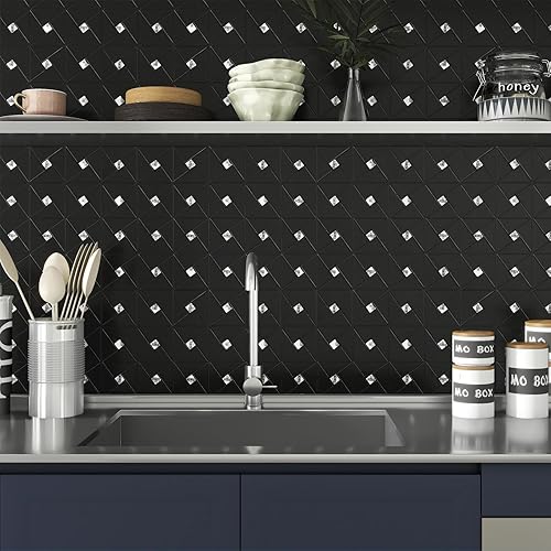 Miniatura 5 de V-MOZZA Azulejo de metal para salpicaduras de pelar y pegar, 10 hojas de azulejos de mosaico de despegar y pegar, molino de viento, rompecabezas de