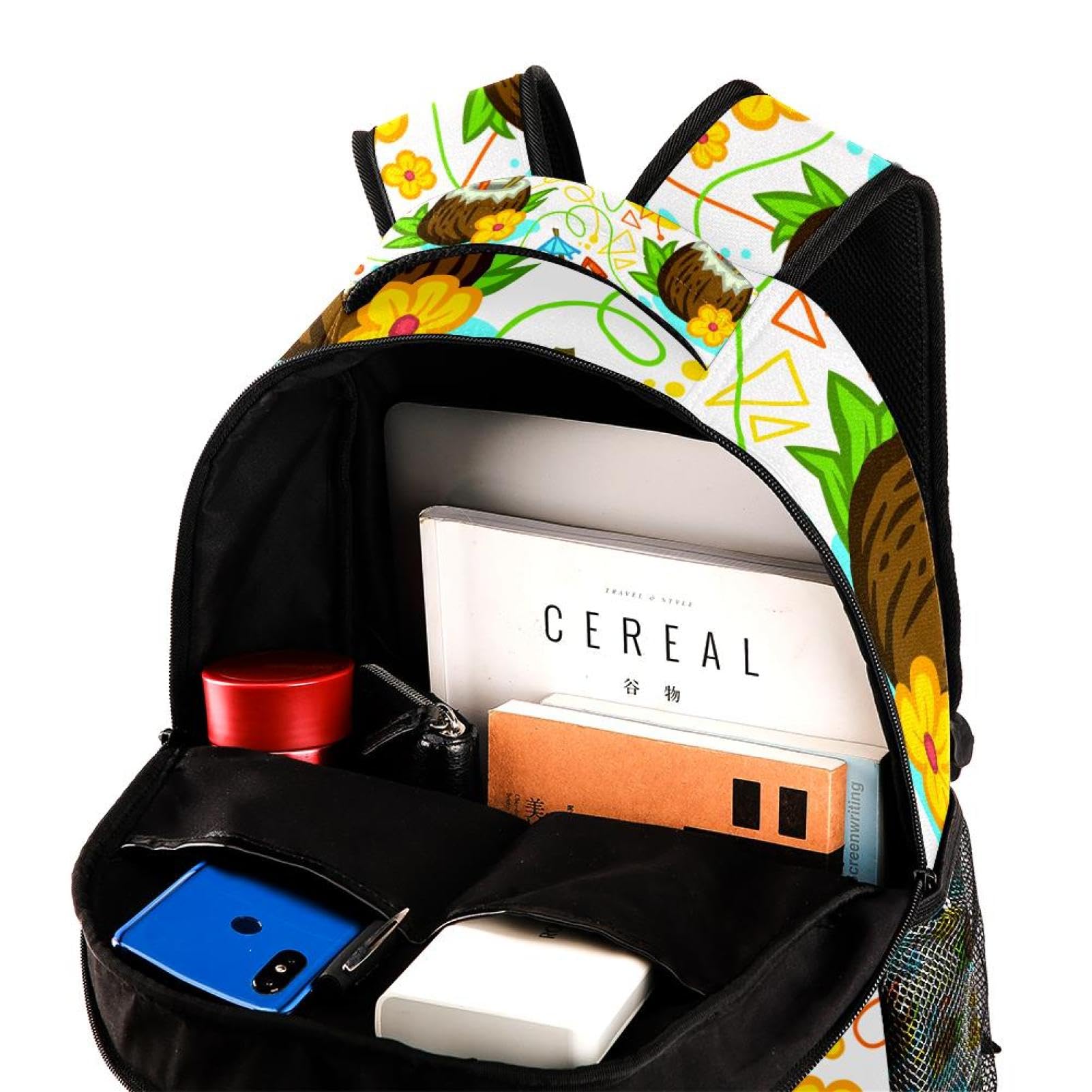 Zaino scolastico per uomini e donne, borsa da viaggio per computer portatile con motivo tropicale al cocco, zaino leggero per università, zaino casual per libri