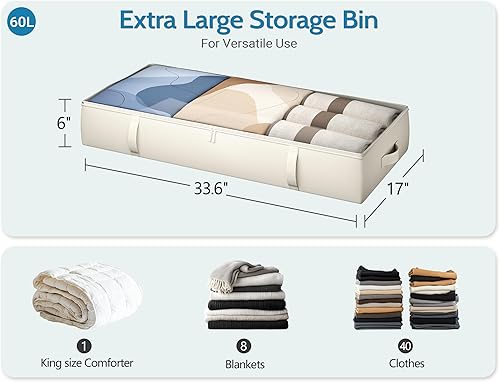 Miniatura 11 de Paquete de 2 contenedores de almacenamiento debajo de la cama, 4.5 pulgadas de alto perfil bajo debajo de la cama, organizador de almacenamiento