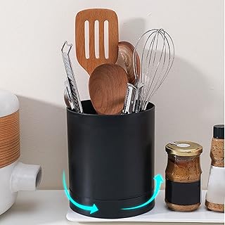 OUKENS Utensilienhalter Küche, Küchenutensilienhalter, 360 Grad drehbar Drehbar Küchencontainer Utensilienhalter, Theken-Utensilien-Organizer für die Küche zu Hause, spülmaschinenfest (Schwarz)
