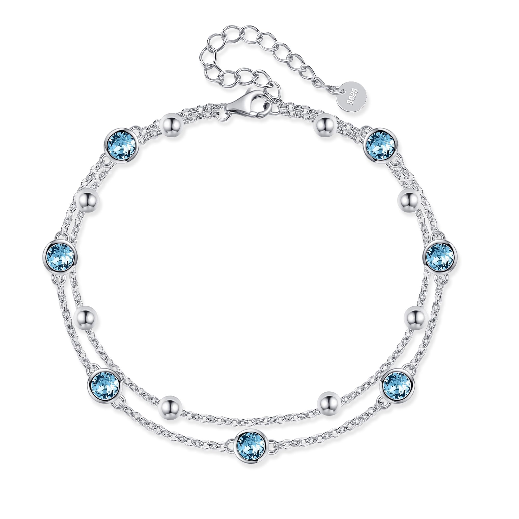 POPLYKE Cavigliera in argento Sterling 925 con pietra portafortuna e cristallo, da donna, gioiello estivo e da spiaggia