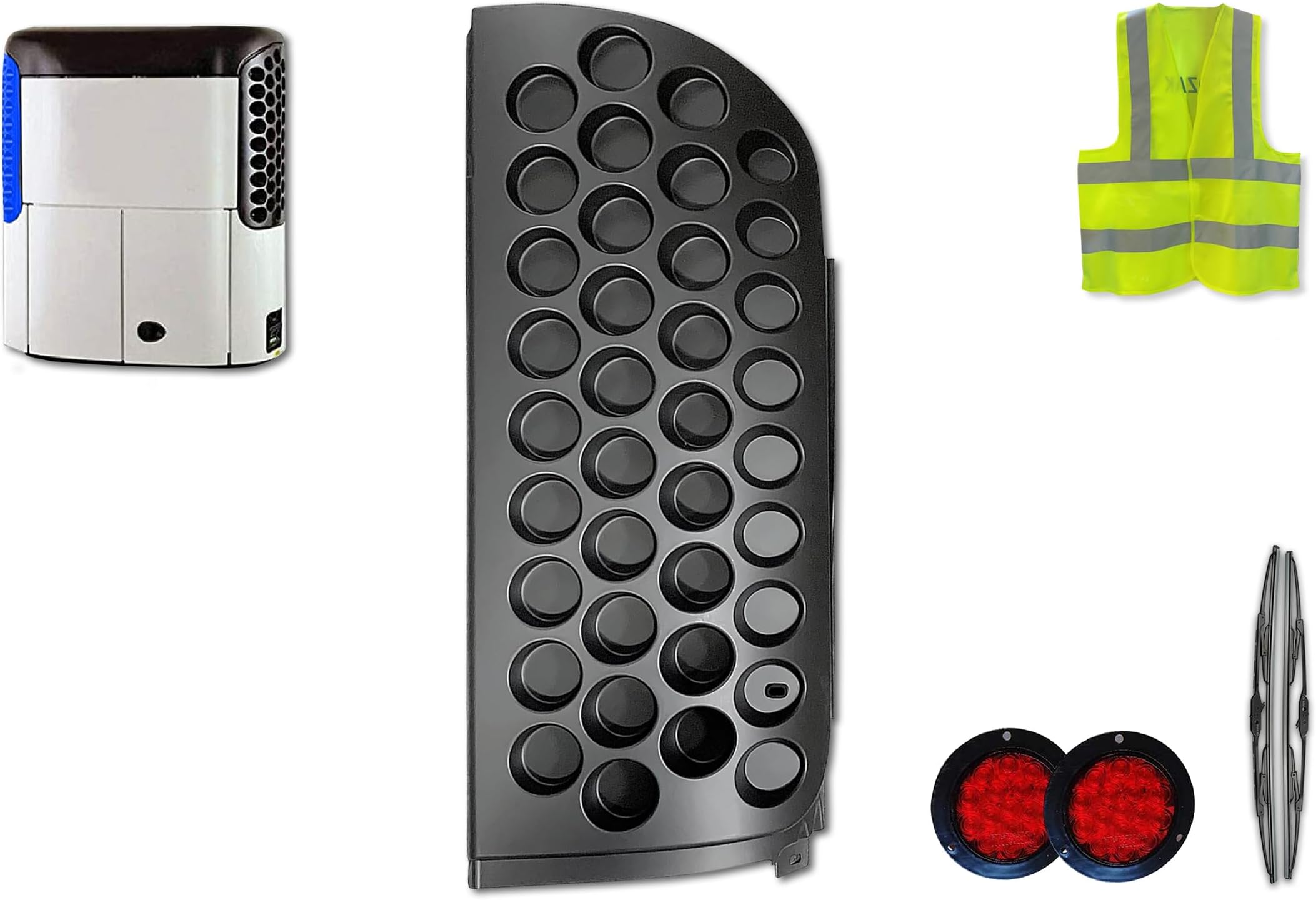 Thermo King Reefer Thermos Trailer CURBSIDE Honeycomb Grille Upper Door Panel Black SB 100 110 190 200 210 230 300 400 RH #7302-006 PLUS 2x Trailer tail light, 2x 22" Windshield Wipers and Vest