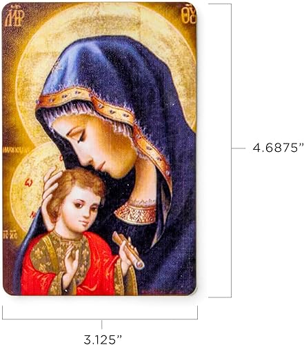 Vista 9 de Madonna & Child Enthroned, imán de icono católico de madera con soporte, imán religioso ortodoxo para nevera con soporte de caballete de plástico