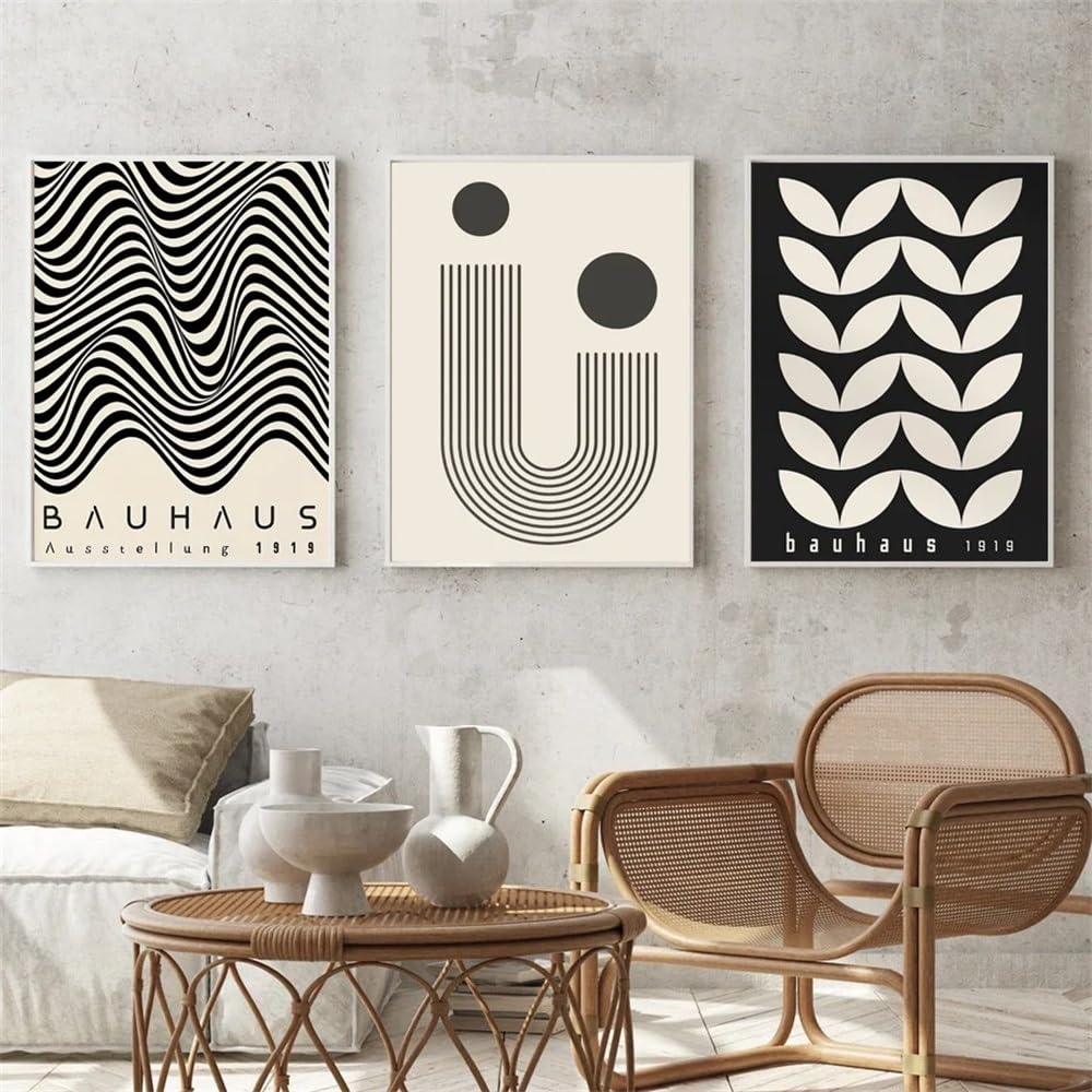 WUHBCZ Wall Posters-Bauhaus Exhibition Black Mid Century Modern Wall Art Print Abstract Canvas Painting Nordic Poster Wall Picture Living Room Office Home Decor-40 * 50cm/3PCS (No Frame)