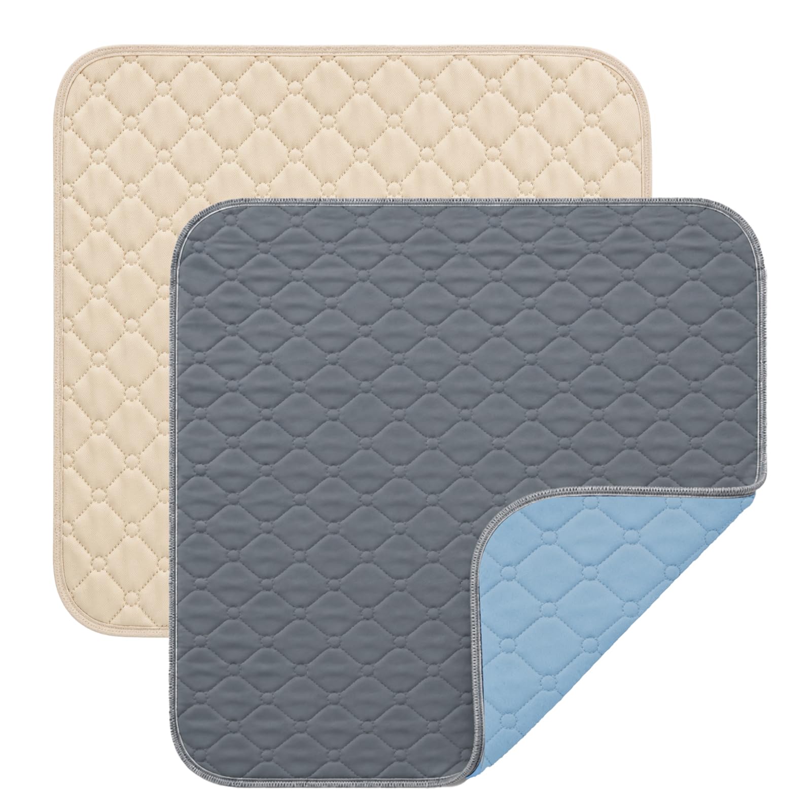 Lizricona Absorbent Incontinence Chair Pads, 2 Pieces Seat Pads, 50×50cm Waterproof Square Structure, Khaki Dark Grey Dual Color, for Wheelchair Sofa Car Bed Elderly Pet Daily Use
