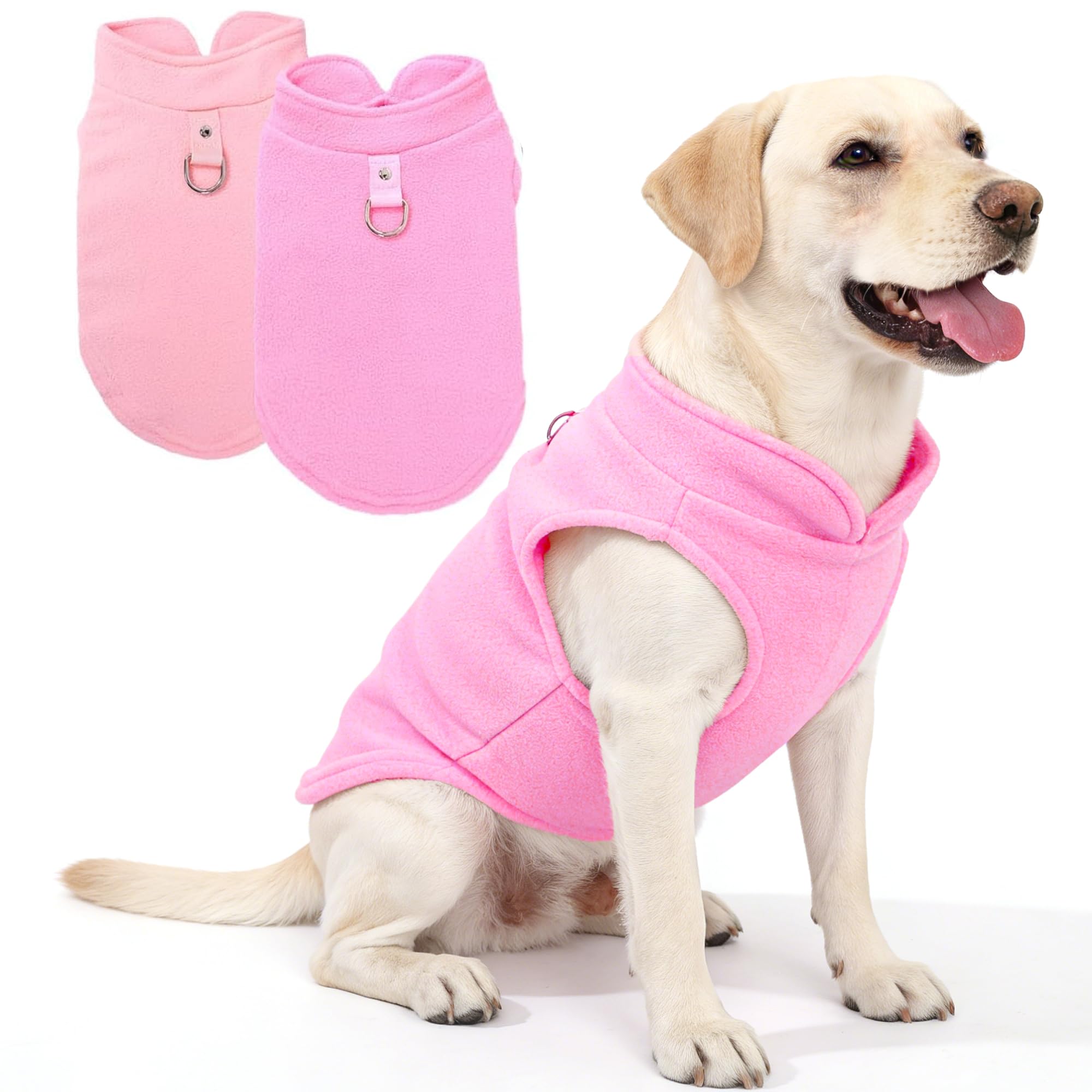 XXL Dog Sweater, Dog Sweater for Medium Large Dogs Winter Warm Pet Sweater Thick Clothes Coat Fleece Dog Sweaters with Leash Ring for French Bulldog, Dachshund,Pink ((27-36lbs))