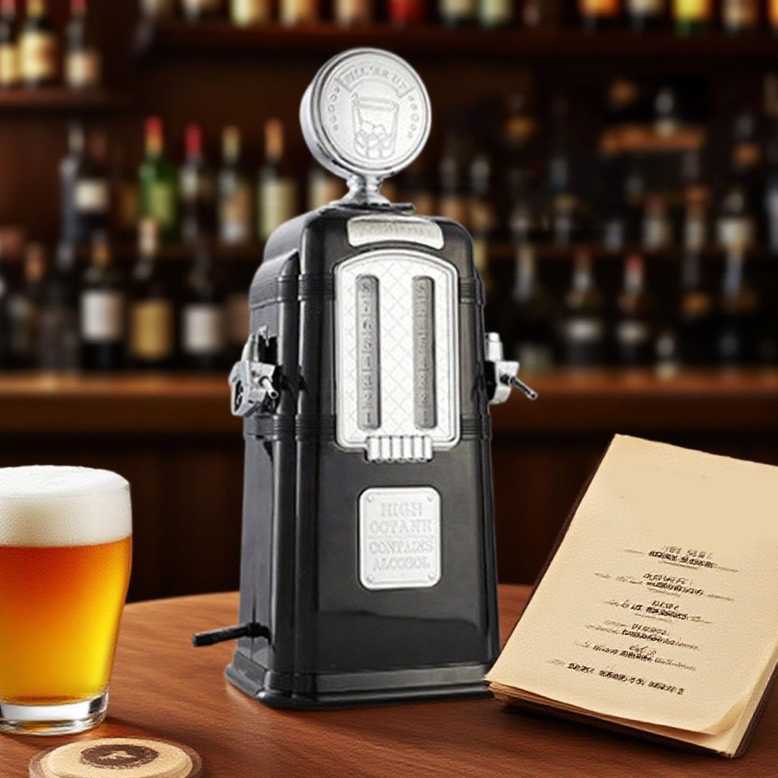 Pump Liquor Dispenser Mini Bier Getränkespender Alkohol Zapfanlage Gasstation Retro Design Aus Stabilem Pp für Hausbar Feiern Partys Männerzimmer, Schwarz
