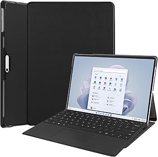 fashion mania Compatible with Microsoft Surface Pro 11 (2024) 13 inch Case,PU Leather Flip Stand Hard PC Back Cover Case (Black)