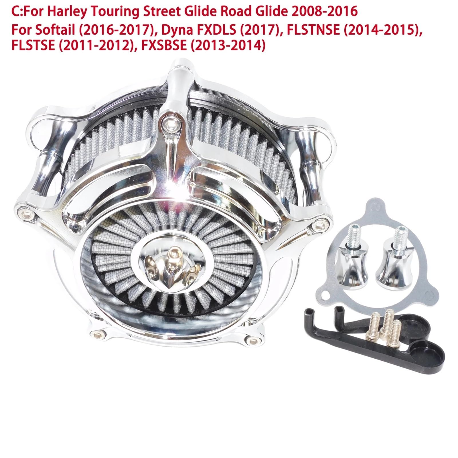 Montaż uniwersalny Filtr powietrza motocyklowy chromowany Filtr powietrza pasuje do Harley Sportster Touring Street Road Electra Glide Softail Dyna(Air Cleaner C)