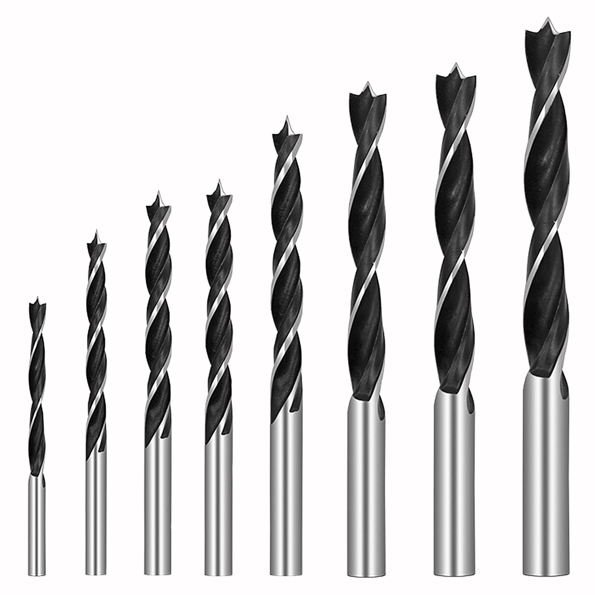 KEWAYO8 Pieces Brad Point Drill Bits, 3-10mm Spur Point Spiral Twist Wood Metric Drill Bits with Durable Case Wood Working Tool for Hardwood or Softwood (Black)