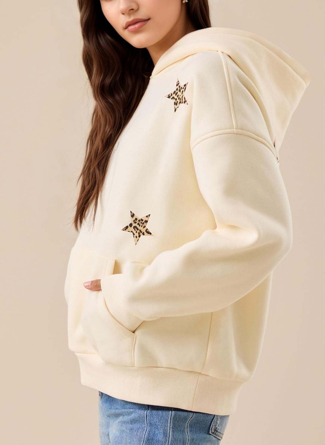 Women Leopard Star Graphic Hoodies Oversized Cheetah Embroidered Hoodie Y2k Streetwear Hooded Sweatshirts with Pocket - Image 2