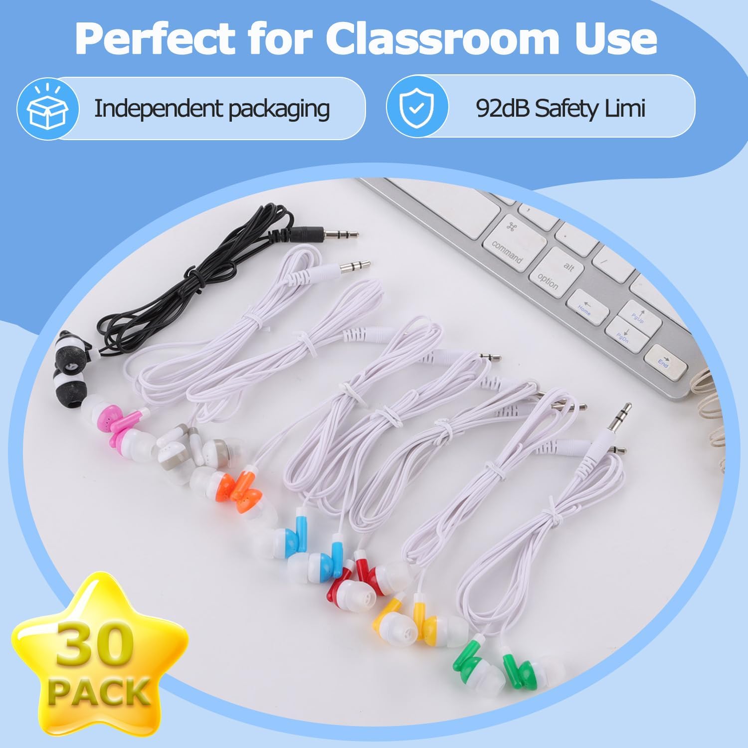 Classroom Earbuds Bulk 30 Pack for Kids Kids Headphones for Classroom Children Boys Girls Toddler Adult(8 Mixed Colors) image 4