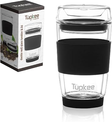 Tupkee double wall glass tumbler with glass lid