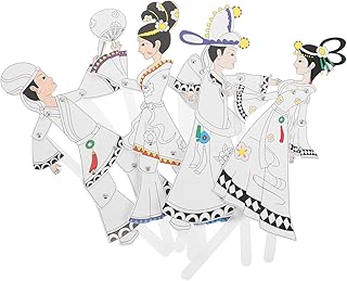 GALPADA Kit de 4 Marionnettes D’Ombres Chinoises à Peindre Artisanat de Personnages Traditionnels Matériaux Sûrs et Écologiques Taille Moyenne pour Activités Créatives et Théâtre