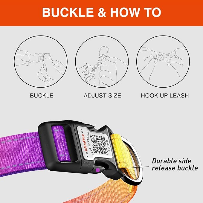 Collar para perro grande de nylon reflectante con código QR L miniatura 2