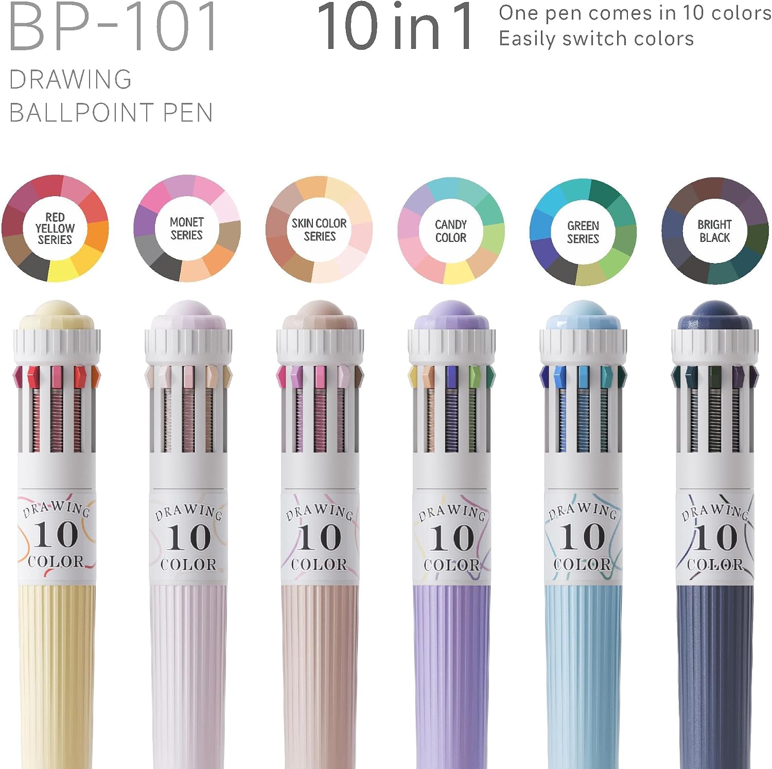 languo 57 Colors Multicolor Pen, 6PCS 10-in-1 Ballpoint Pen Set image 3