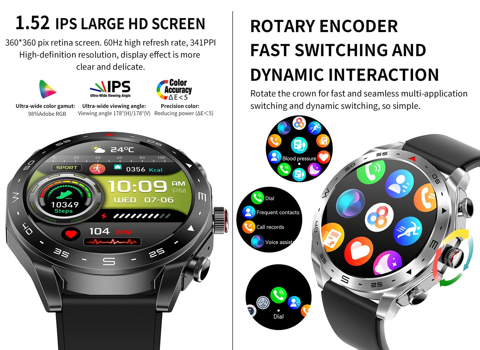 Smartwatch mit Bluetooth Kopfhörer 2 in 1, 1,52" Bildschirm Outdoor Sportuhr mit Telefonfunktion, Schrittzähler Herzfrequenz/Schlafüberwachung/Blutdruckmessung Smartwatch für Android iOS