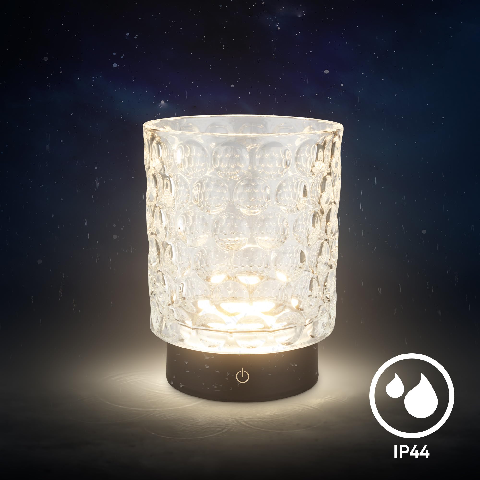 Briloner - Lampada da tavolo a LED senza fili IP44 con corpo in vetro, dimmerabile a tocco, batteria ricaricabile e sorgente luminosa intercambiabile, lampada da comodino, 15x11 cm, trasparente