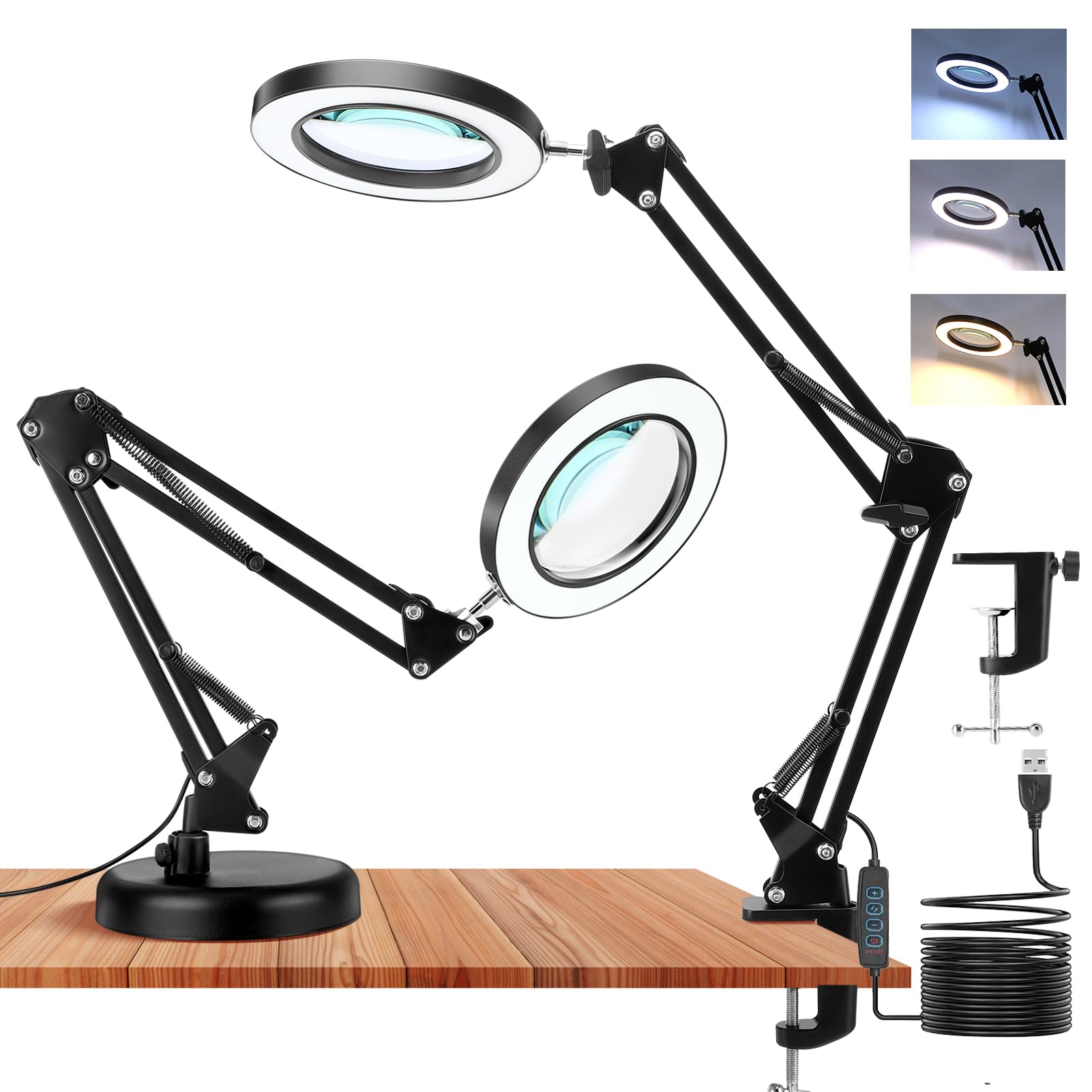 Lámpara De Aumento 10x, LED De Aumento con Brazo Giratorio Ajustable, Lupa Lámpara De Escritorio Soporte De Abrazadera Reparación De Joyería Inspección Protección para El Estudio De Trabajo