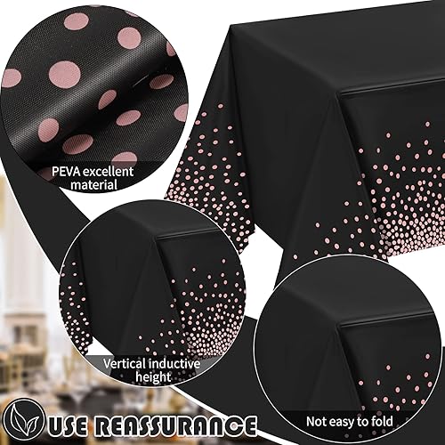 Miniatura 3 de Tegeme Paquete de 4 manteles de plástico para fiestas, manteles desechables de graduación Ramadán Mubarak con punto dorado de estampado de 108 x 54